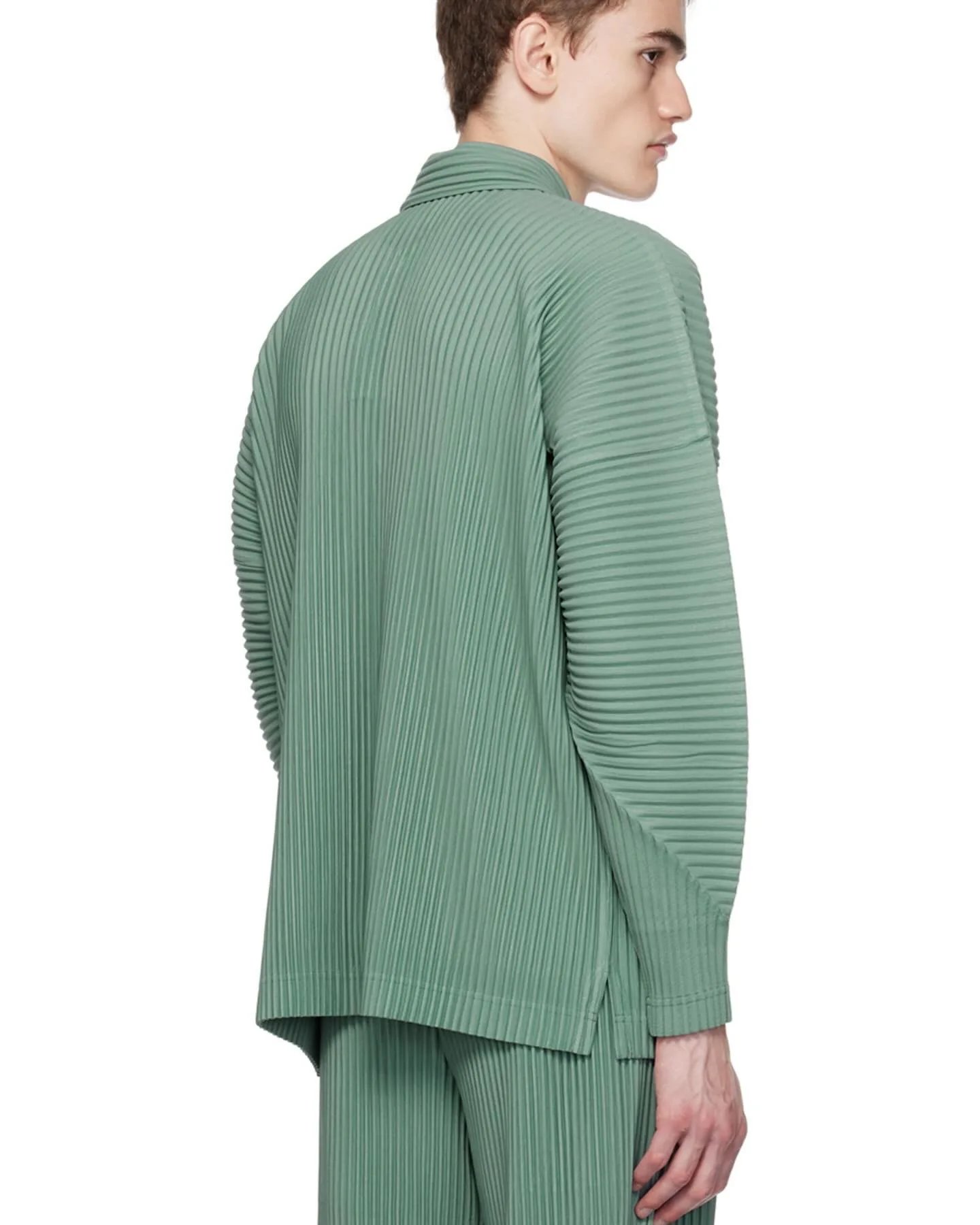 Miyake Men's Solid Color Plisse Japanese Casual Classic Pleated Loose Casual Fashion Pleated Lapel Long Sleeve Top Polo Shirt - Image 5