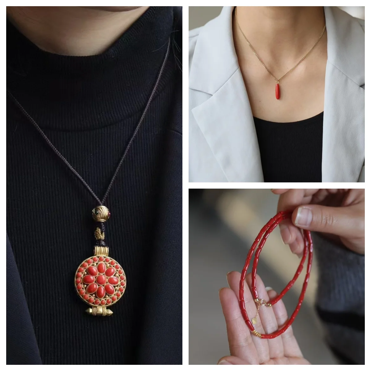 

1pcs/lot Natural Red Coral Pendant Necklace Antique silver 18k gold inlay Gau box Beautifully special Italian craftsmanship