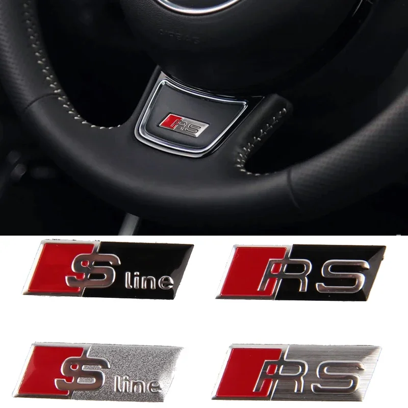 Car Steering Wheel Sticker Emblem for Audi RS S Line Logo RS3 A6 A7 RS4 RS5 S3 S4 A3 A4 A5 A8 Q3 Q5 S5 Aluminium Alloy Badge