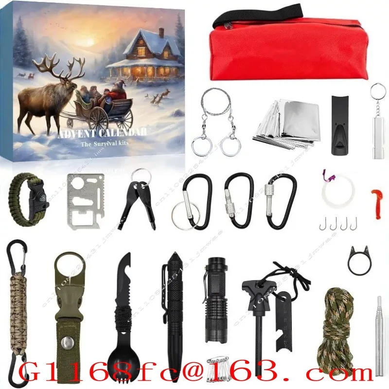 Advent Calendar 24 Days Countdown To Christmas Portable Outdoor Survival Tool for Camping Fishing Outdoor Adventure Part