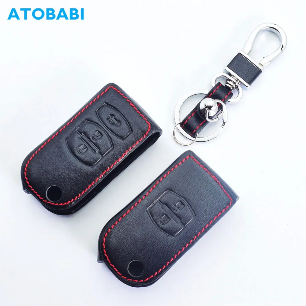 ATOBABI Leather Car Key Case Keychain For Mazda 2 3 5 6 MX-5 CX-7 CX-9 Atenza Biante Demio Premacy MPV Folding Remote Fobs Cover