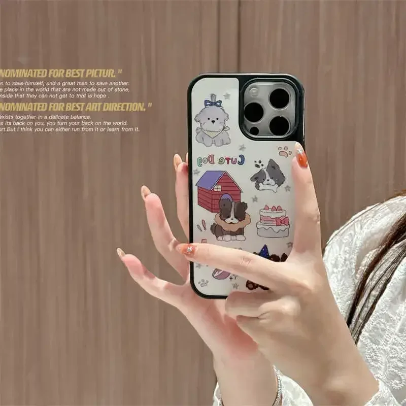 아메리칸 레트로 작은 동물 파티 전화 케이스, 아이폰 16, 15, 14, 13, 12, 11 프로 맥스, XR, XS 맥스, 7, 8 플러스, Y2K 블랙 테두리 커버