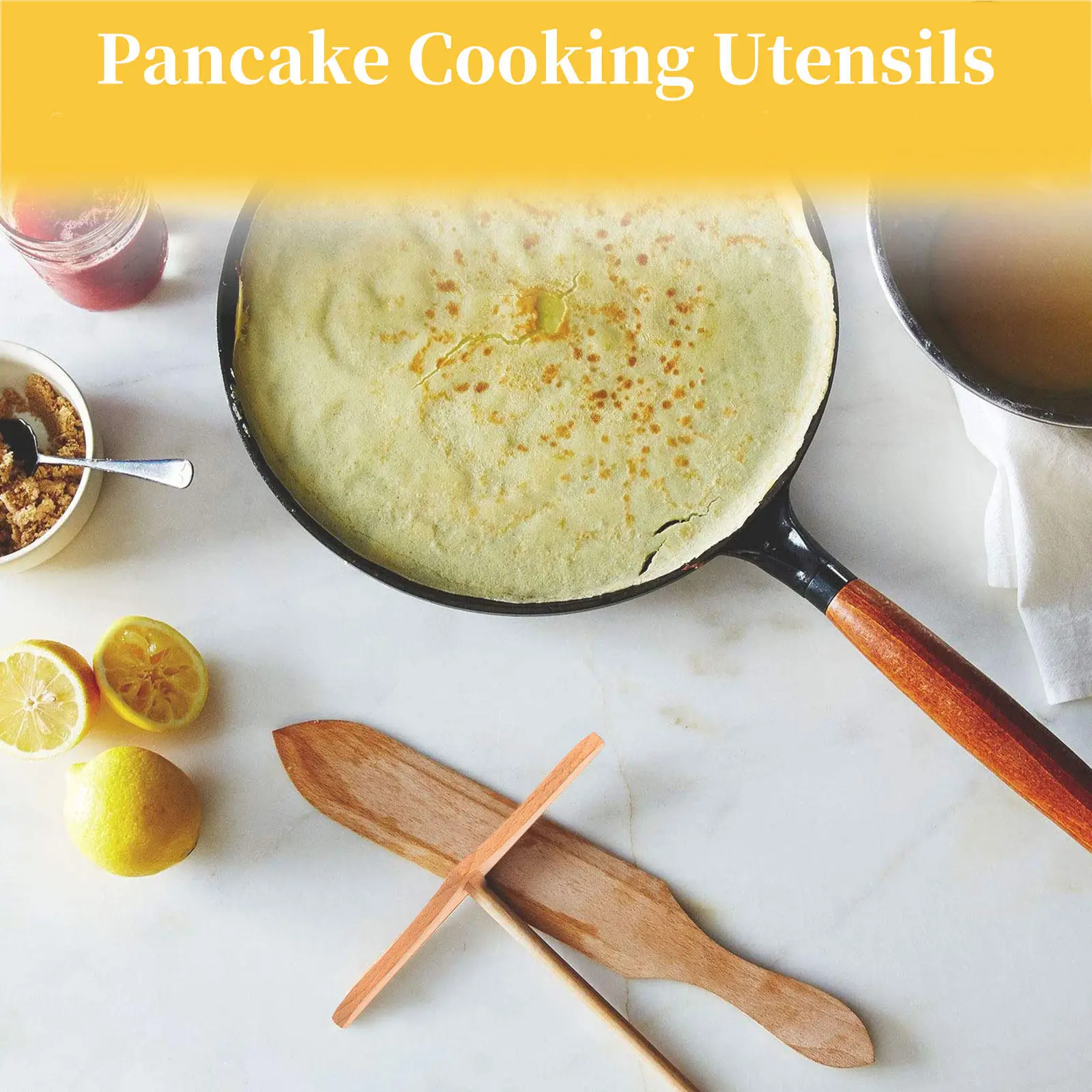 

3Pcs Wooden Pancake Rakes Set Natural Wood Spatulas for Batter Spreading Crepe Omelet Tortilla Cooking Non Scratch Kitchen