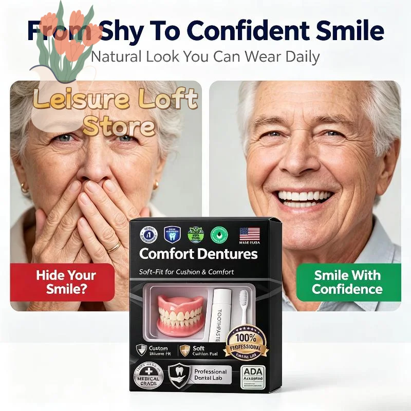 Natural Ivory Moldable Silicone Denture Kit Upper Lower False Teeth Set BPA Free Safe for Temporary Dental Repair Daily Wear Use