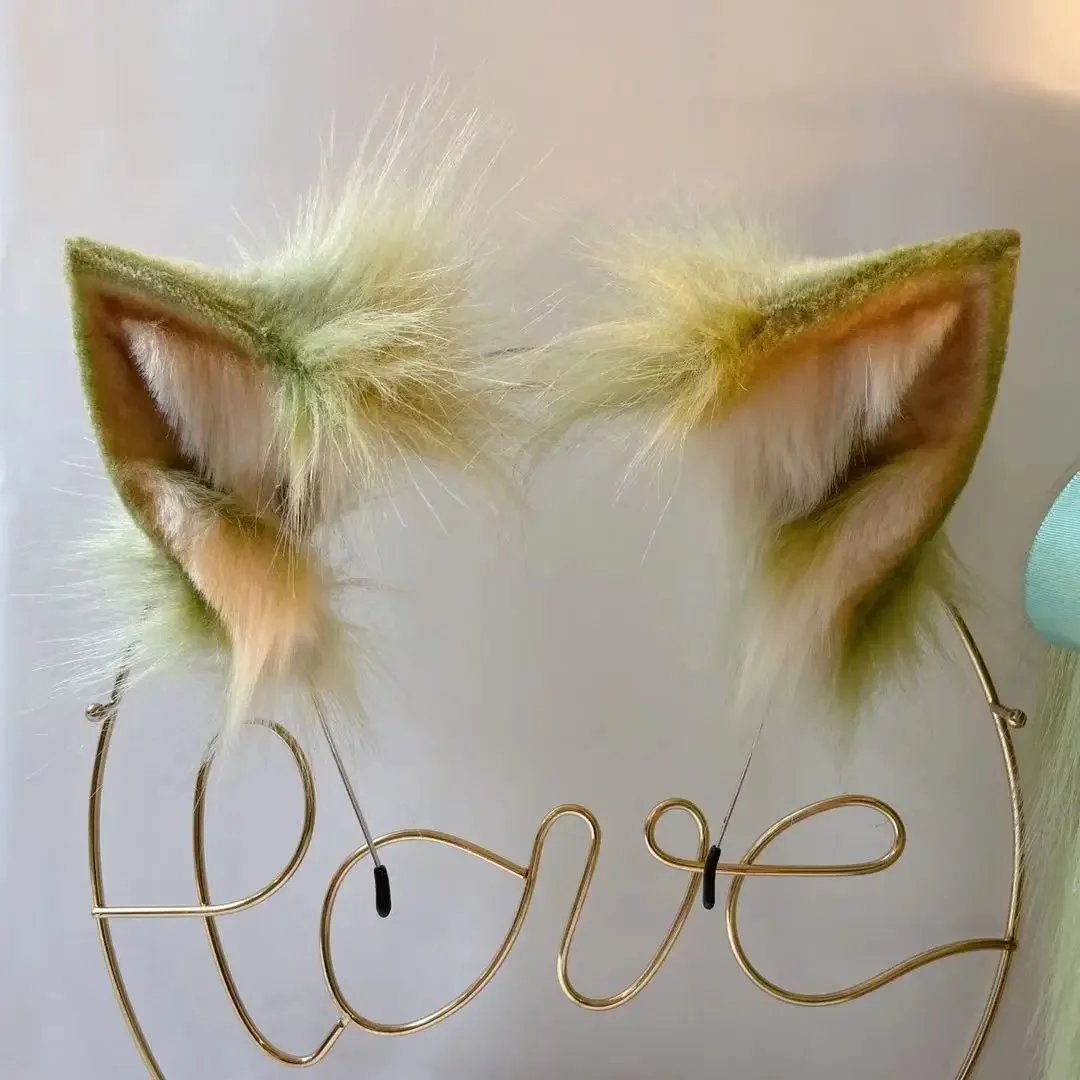 Hand Made Simulation Animal Ear Matcha Fox Ear Tail Wolf Cat Ear Hairhoop Headwear Lolita Halloween Christmas Game Cosplay