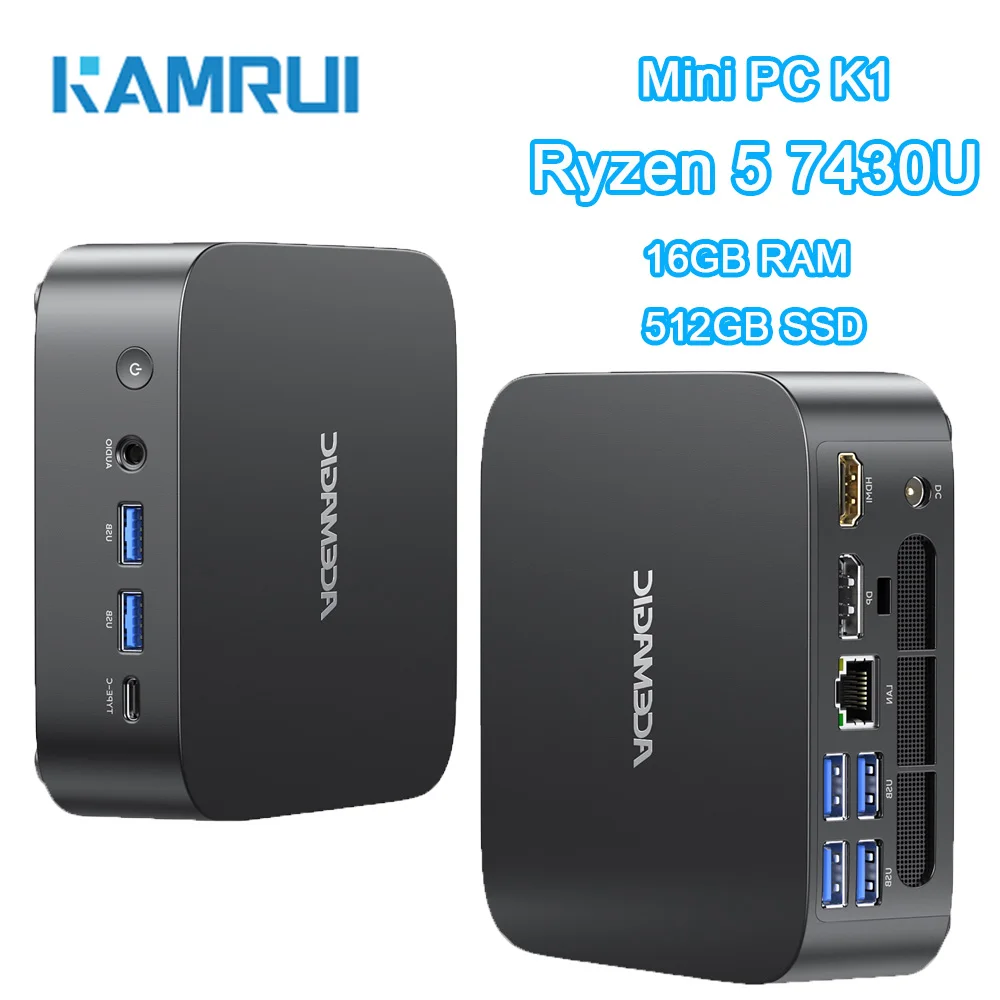 KAMRUI Kron Mini K1 Gaming PC AMD Ryzen 5 7430U 16GB RAM 512GB SSD Small PC WiFi6 BT5.2 Mini Desktop Computer for Office Home