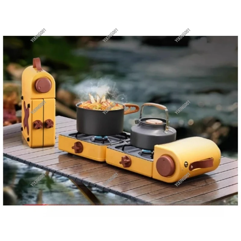 High-End Foldable Dual-Burner Portable Camping Stove for Outdoor Cooking - Gas Stove