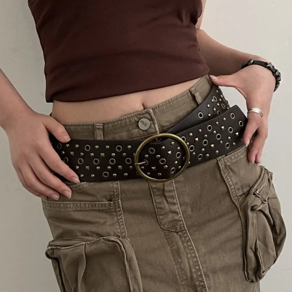 Punk Rock Chic Niet gürtel Harajuku Y2k Metall runde Schnalle Bund Vintage Hose Kleid Gürtel