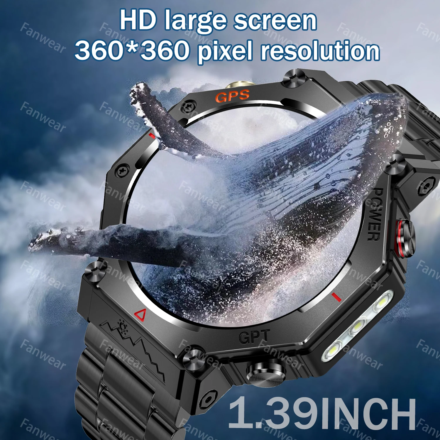 ساعة ذكية رياضية عسكرية T-Rex3 GPS مع مصباح يدوي لدعم Xiaomi GHATGPT AI 5ATM مقاومة للماء مدمجة ثنائية النطاق GPS Compa