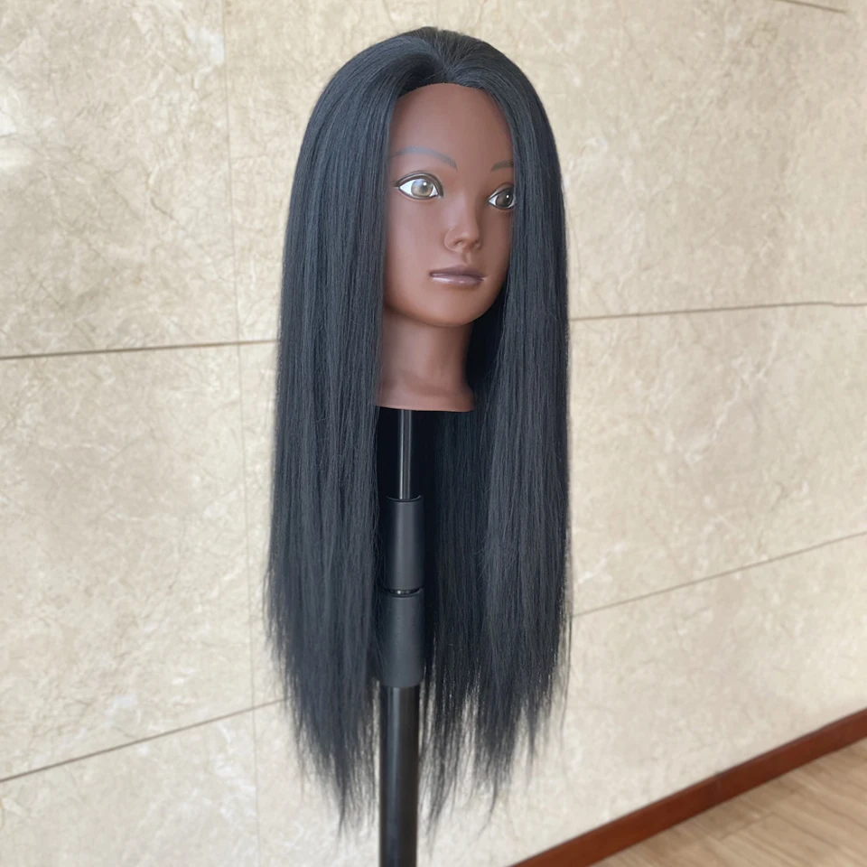 Cabeza de Maniquí de pelo liso sintético 100%, modelo para tejido, Estilismo, entrenamiento de peluquería, teñido permanente y cabello S, 25 pulgadas