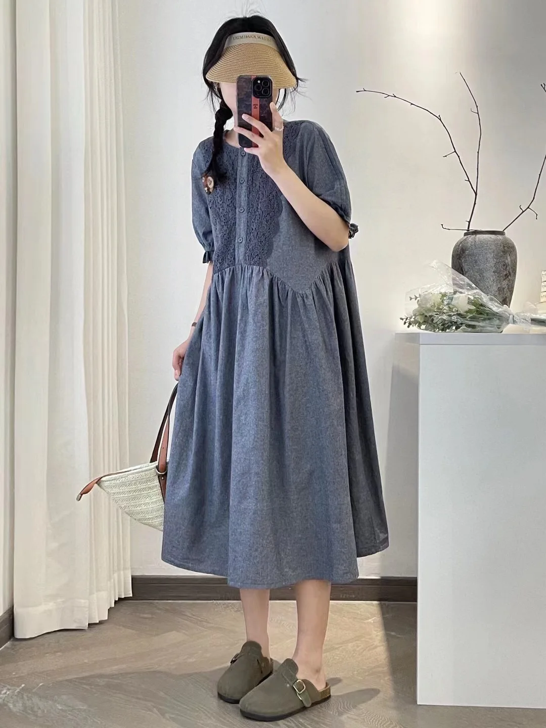 New Summer Cotton Linen Short Sleeve Dresses Women O Neck Embroidery Mori Girl Loose French OL Retro Dress 2024 Autumn D46557QC