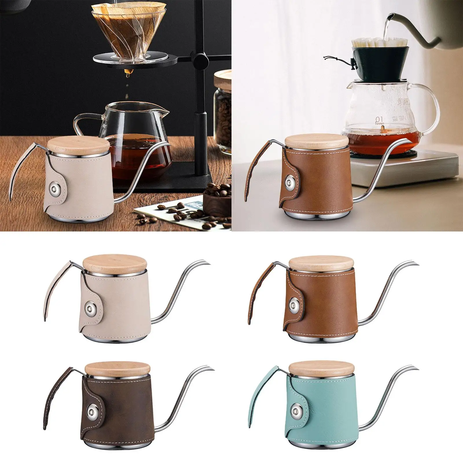 Pour over Coffee Kettle PU Leather Wrap Water Boiler with Handle Coffee Tea Pot for Cafe Home Boiling Water Coffee Maker Bar