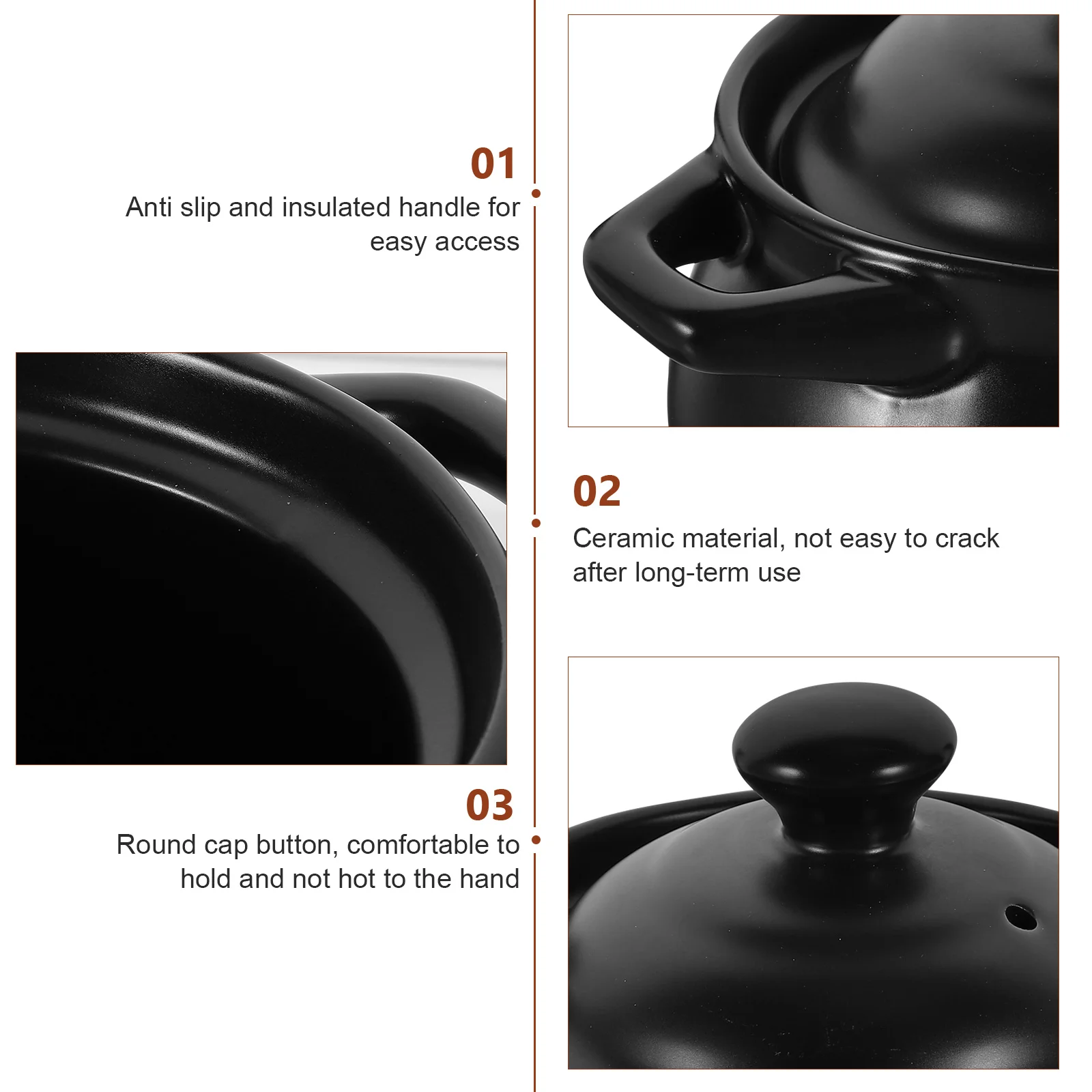 

Household Stew Pot Ceramic Acid Alkali Resistant Even Heating Heat Preservation Non Slip Handles Kitchen Cooking Pot