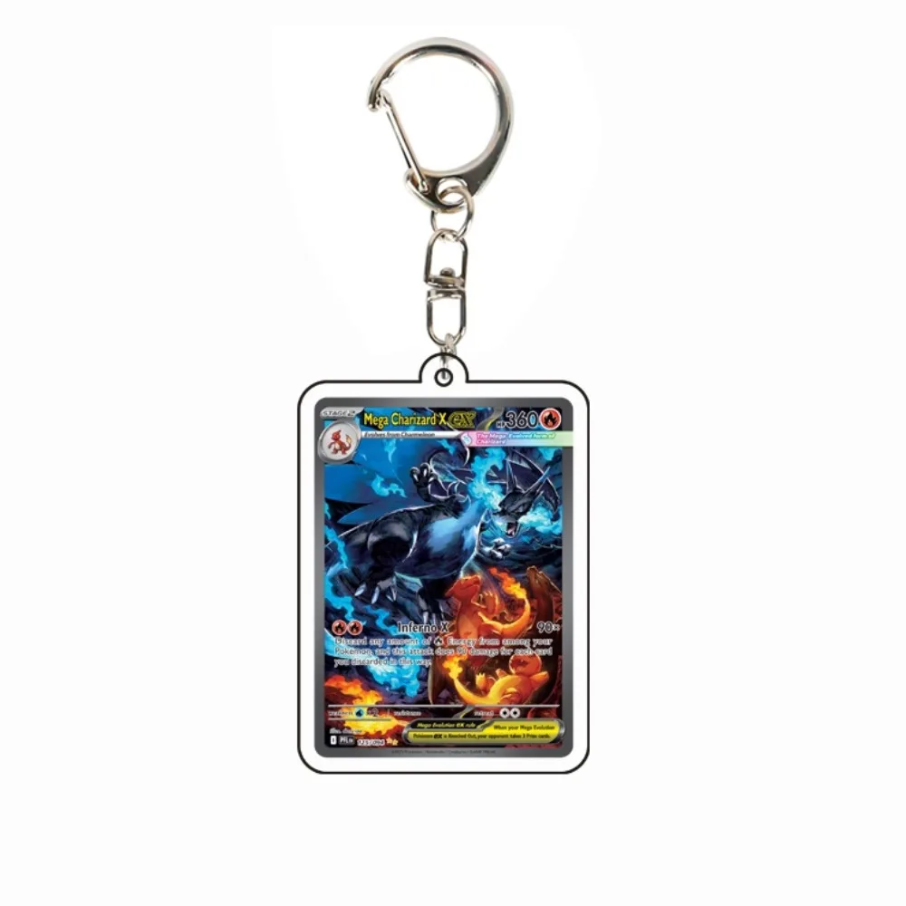 TCG Pretend Series Card Keychain Kawaii Cartoon Anime Acrylic Charizard Game Card Collection Decor Bag Pendant Birthday Gift