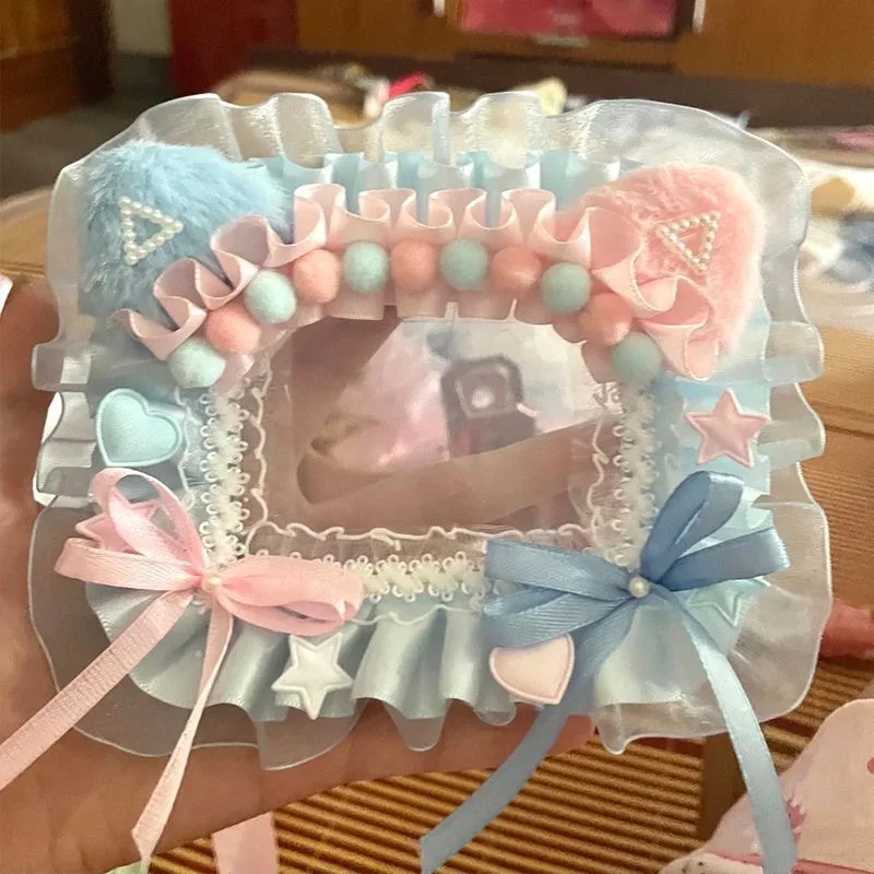 

DIY accessories card photo holder idol photo display lolita y2k accessories itabag pendant card protector bow lace Keychain