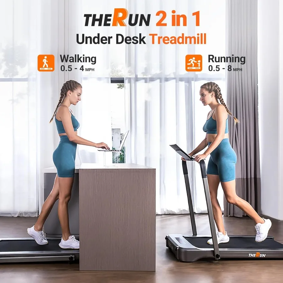 Cinta de correr con almohadilla para caminar, cintas de correr debajo del escritorio de 3,0 HP, cinta de correr portátil 2 en 1 para el hogar, almohadilla para caminar con barra de mango, 18" de ancho