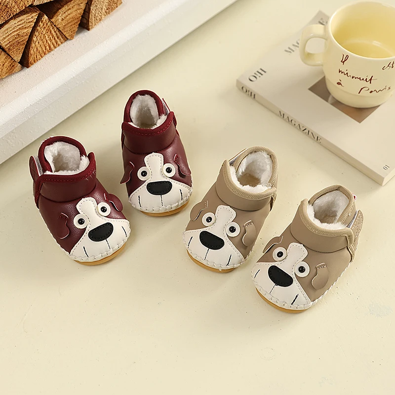

Baby Walking Boots Suede Warm Kids Short Boots Cute Puppy 2025 Winter New Boys Girls Ankle Boots Round Toes Sweet Hook&loop
