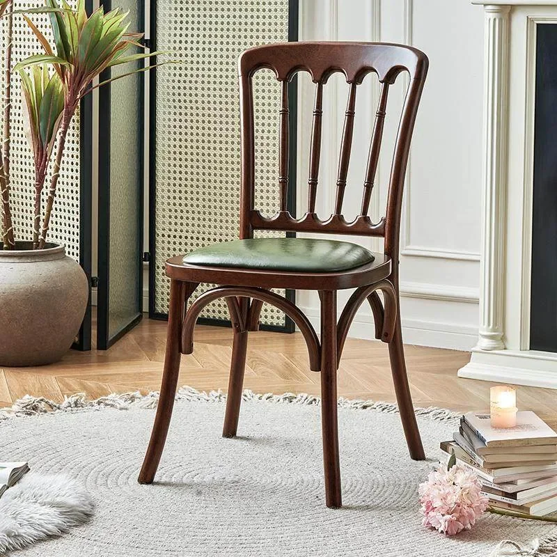 Solid Wood Dining Chair for Cafe Dessert Shop Household Soft Cushion Medieval Retro Style Bar Backrest Negotiation Book Chair