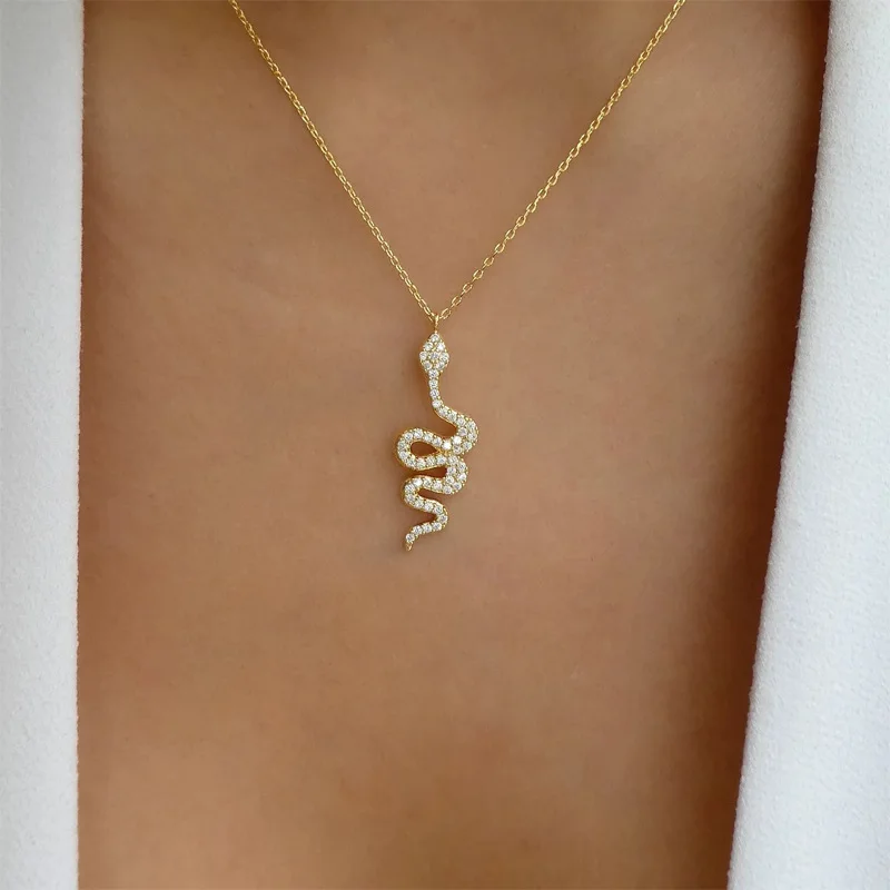 Snake Pendant Necklace Diamond S Shape Snake Pendant Jewelry Necklace Daily Life Party Neck Jewelry Snake Pendant Necklace