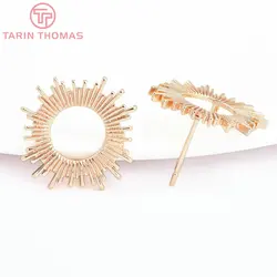 (7877) 6PCS 17MM 24K Gold Color Brass Sun Flowers Shaped Stud Earrings High Quality DIY Jewelry Findings Accessories Wholesales