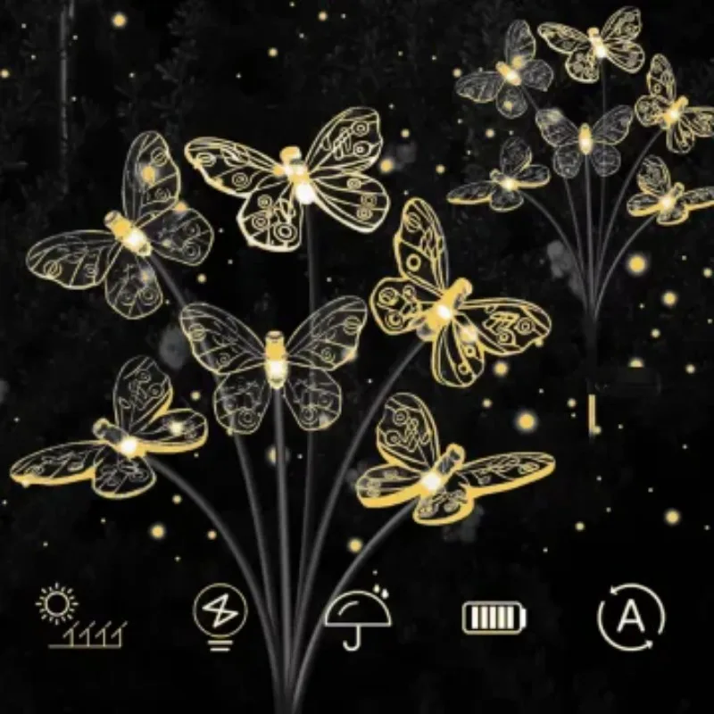 

Красочные акриловые солнечные садовые светильники в виде бабочек - 6 светодиодных бабочек, водонепроницаемые, с автоматическим включением/выключением, декоративные светильники на колышках для газона, патио