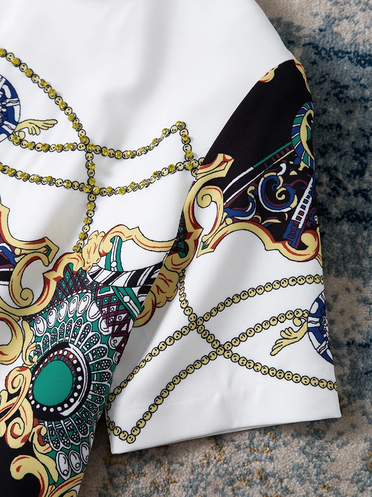 2026 Women Beaded Printed Shift Dress Short Sleeve Loose Fit Straight Dress Summer Casual Ladies Fashion Dress - Image 3