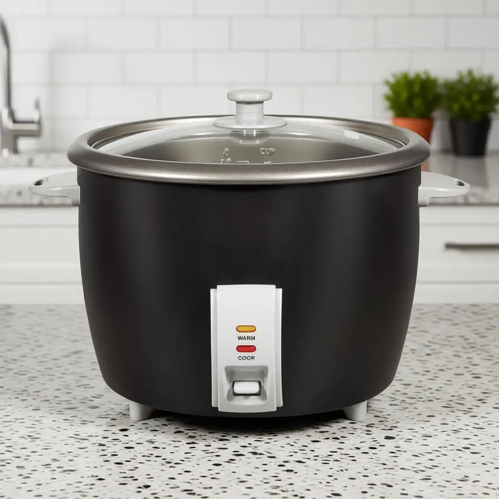 

Rice Cooker & Food Steamer, 30 Cups Cooked (15 Cups Uncooked), Includes Steam and Rinsing Basket, Black