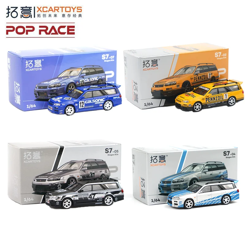 

POPRACE 1/64 Nissan GTR Stagea R34 V8 Racing Car Model Collection Decoration Item