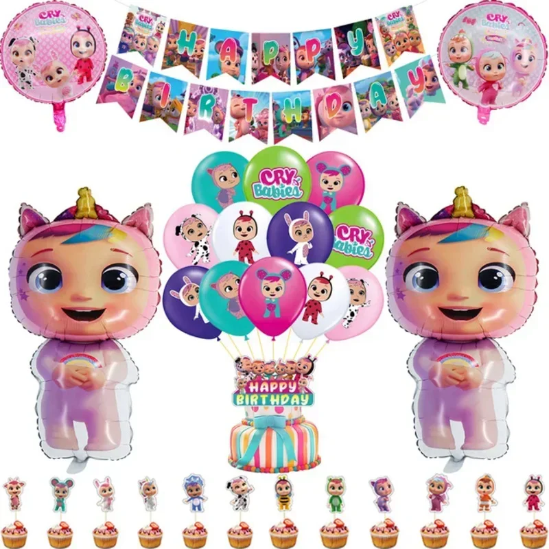 Cry baby birthday party decoration baby girl animal birthday gift banner princess party decor Cup girl balloons toy tableware