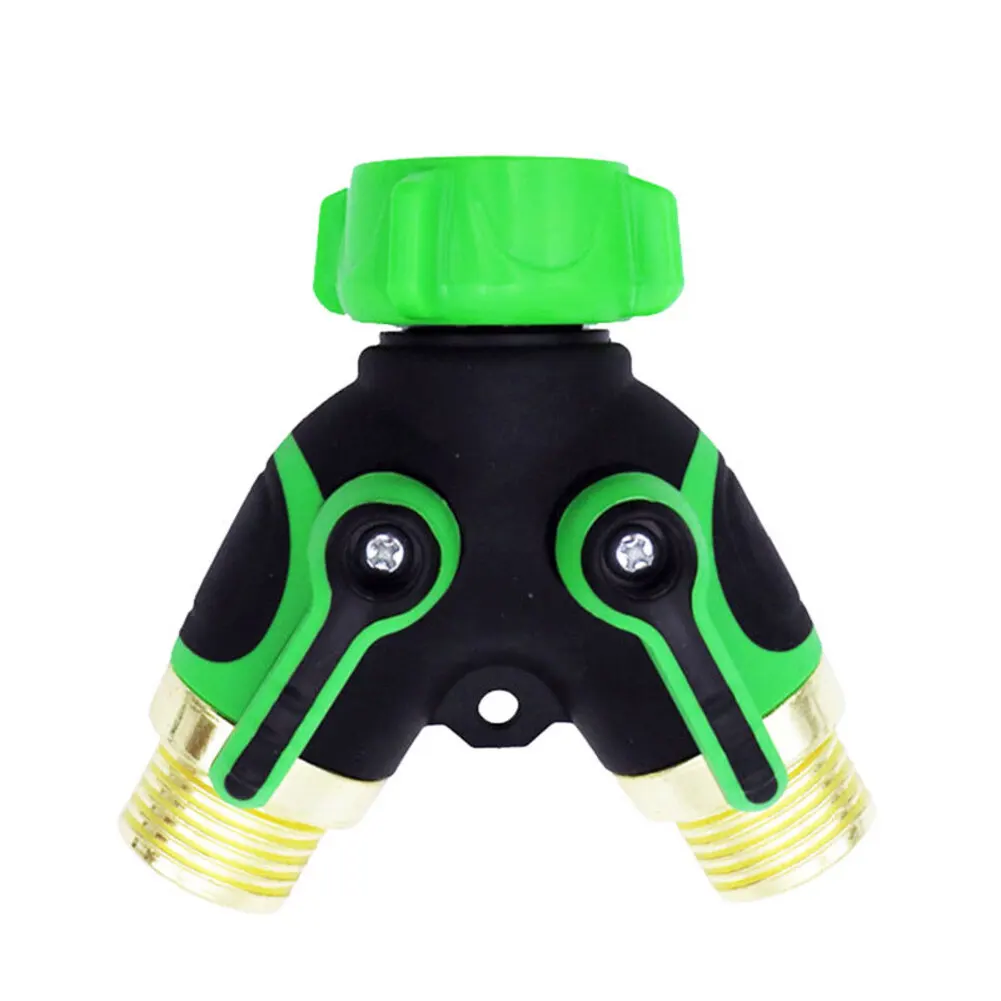 2 Way Y Splitter Hose Connector with for Comfort Grip Shut Off Valves and Swivel Top for Adjustable Water Flow Management