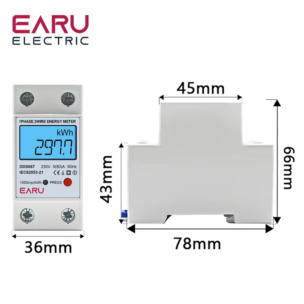 Imagem -02 - Medidor de Energia Monofásico com Luz de Fundo Digital Lcd Wattmeter Eletrônico Reconjunto Zero Consumo de Energia Trilho Din ac 110v 220v 80a Kwh
