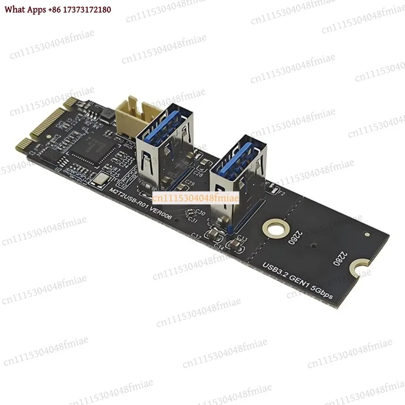 828F New M.2 Key M PCIe to USB 3.2 Gen1 5Gbps Expansion Card Riser Board M2 NVME to 2 Port USB 3.0 Adapter for Desktop