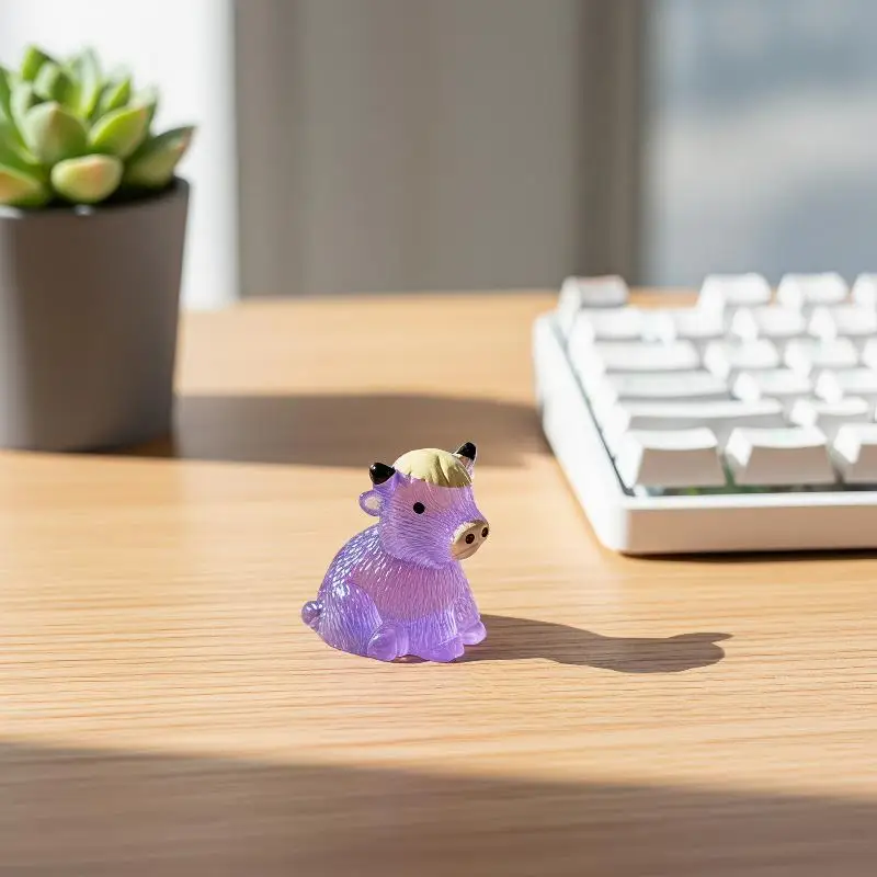 Cute Resin Light Highland Cow Figurines Miniatures, Home Desk Fairy Garden Light Ornament, Micro Landscape DIY Craft Light De