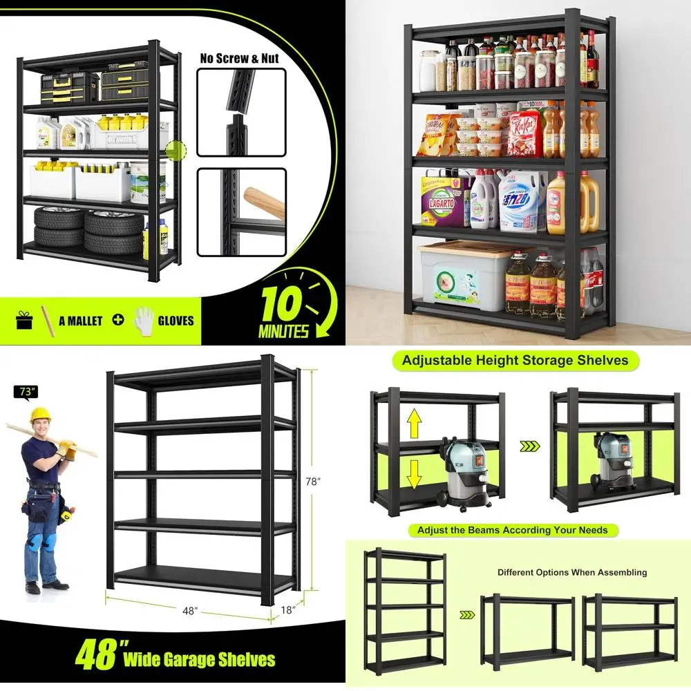 

48 Heavy-Duty Garage Shelving, 2800 lbs Capacity, Metal Storage Racks, 48x18x78, Black