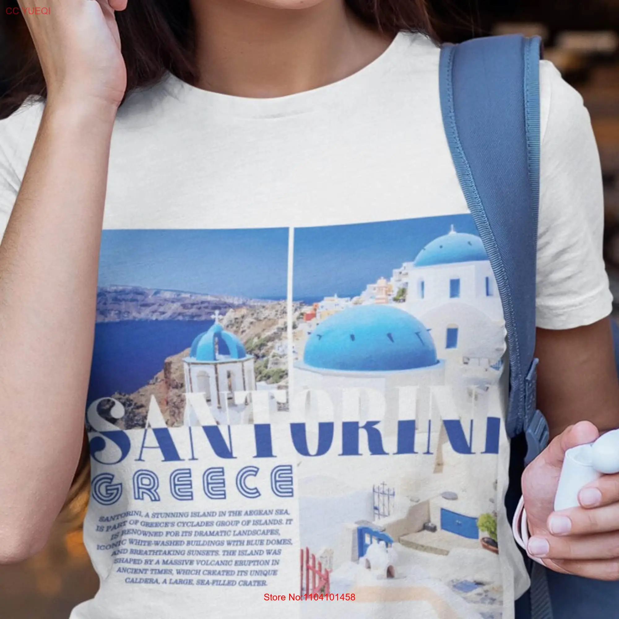 Santorini Greece T Shirt Vintage Women's Greek Cyclades Island Travel Oversized Souvenir  long or short sleeves