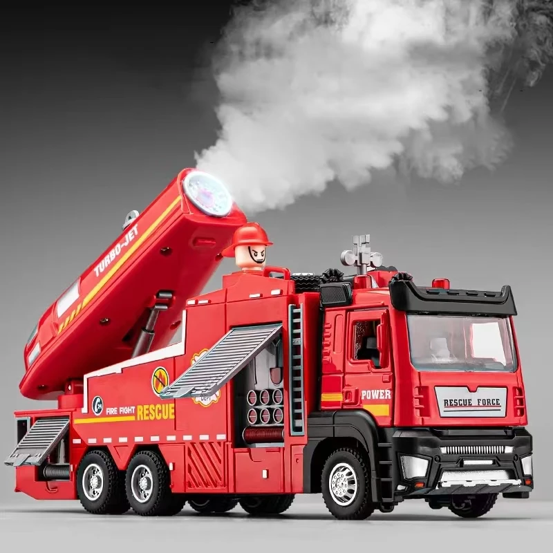 1/32 Scale Fire Truck Model Toy Car Metal Die-cast Light Music Simulation Spray Rescue Vehicle Models for Kids Birthday Gifts