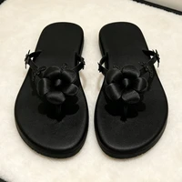 YNPO Flip Flops Women Pink Flower Decorated Satin Split Toe Sandals Summer Comfortable Soft Sole Beach Designer Shoes - Image 2