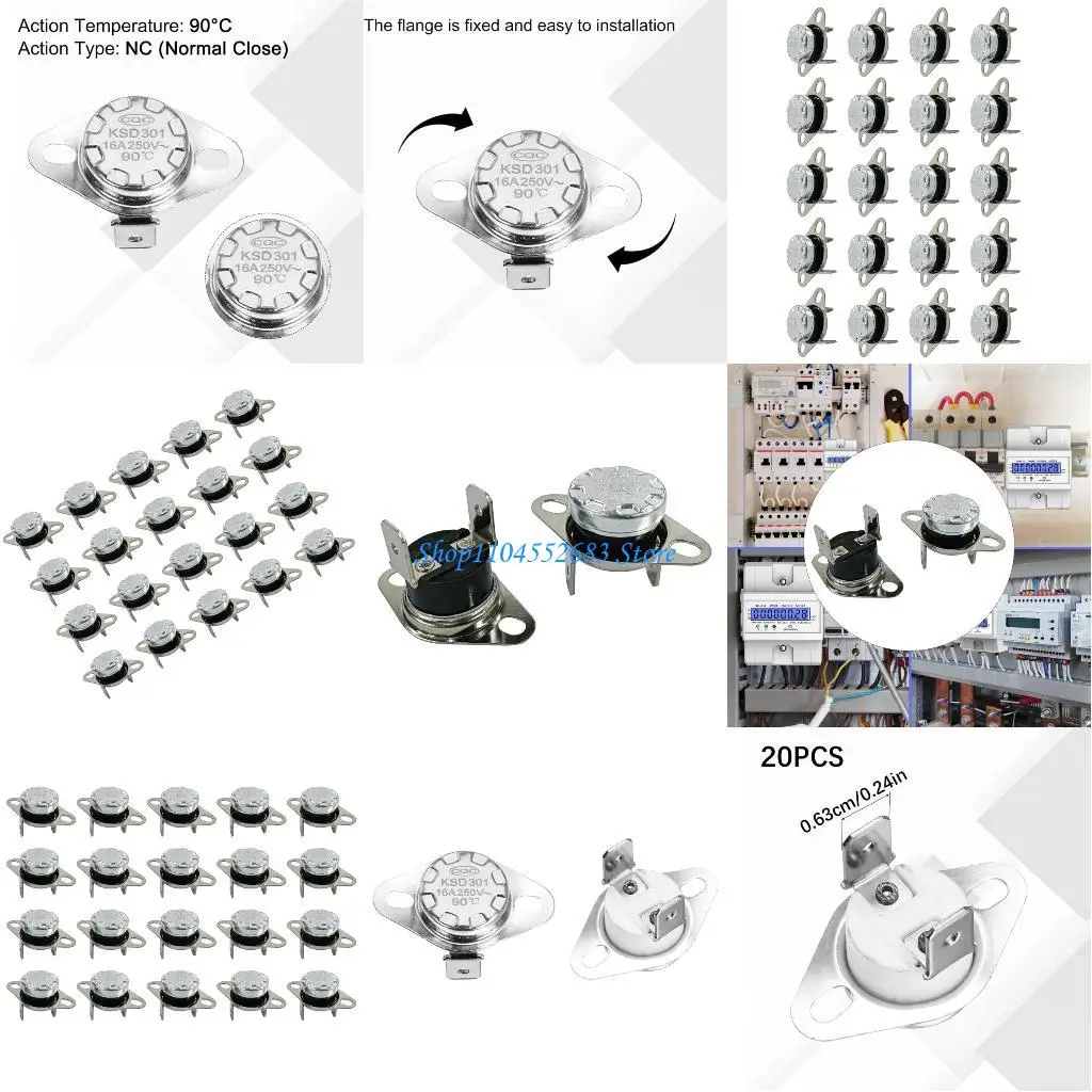 

Y6GD Thermostats Switches 90°C 250V 16A Normally Closed Bimetal Temperature Control for Appliances Heating Systems