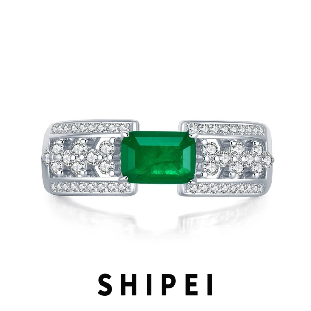 

SHIPEI Vintage Solid 925 Sterling Silver 1CT Emerald White Sapphire Gemstone Wedding Engagement Ring Fine Jewelry Ring For Women