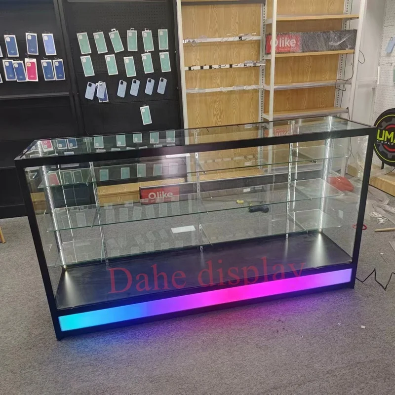 Imagem -04 - Custom Shop Tempered Glass Showcase com Luz Led Colorida Smoke Store Fixture Venda Quente 70