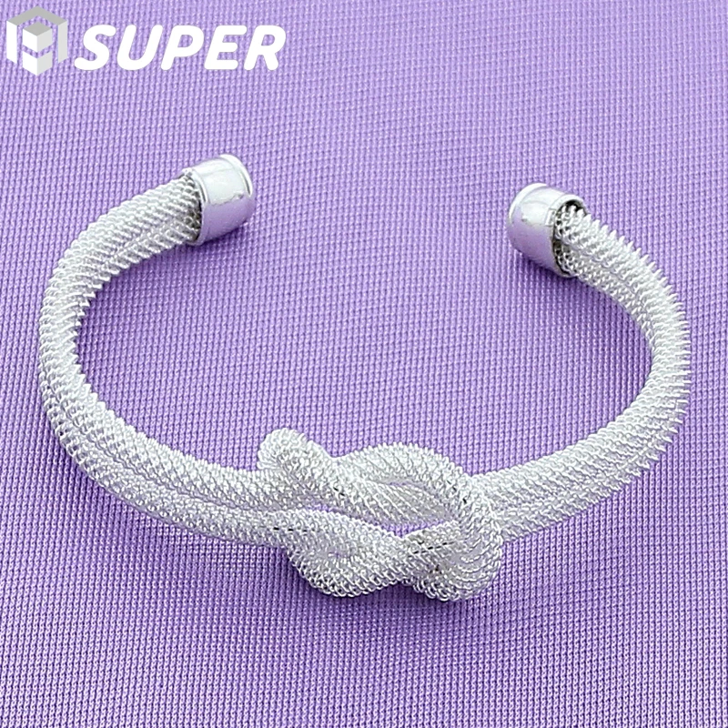 

925 Sterling Silver Interwoven Web Bangle Bracelet For Woman Man Wedding Engagement Fashion Charm Party Jewelry