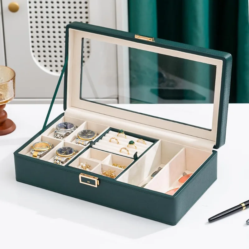 

Кожаные бархатные коробки для часов, 4 слота, роскошные чехлы для часов, водонепроницаемые кольца, коробка для хранения часов, повседневный модный чехол для наручных часов