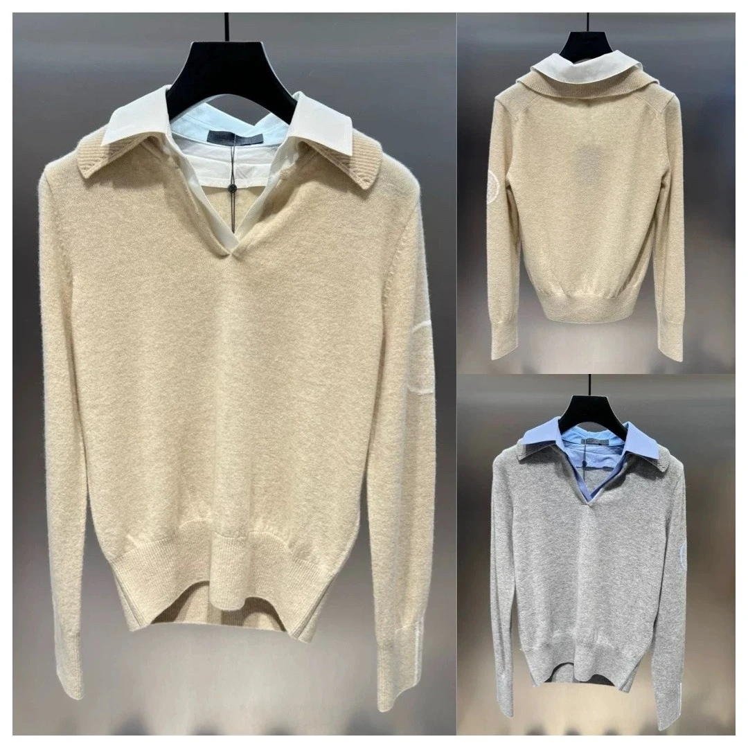 Women's Golf Knit Top 2026 Fall New Original Korean V-Neck Long Sleeve Slim Fit Colorblock Sporty Trendy Breathable Stretch Soft
