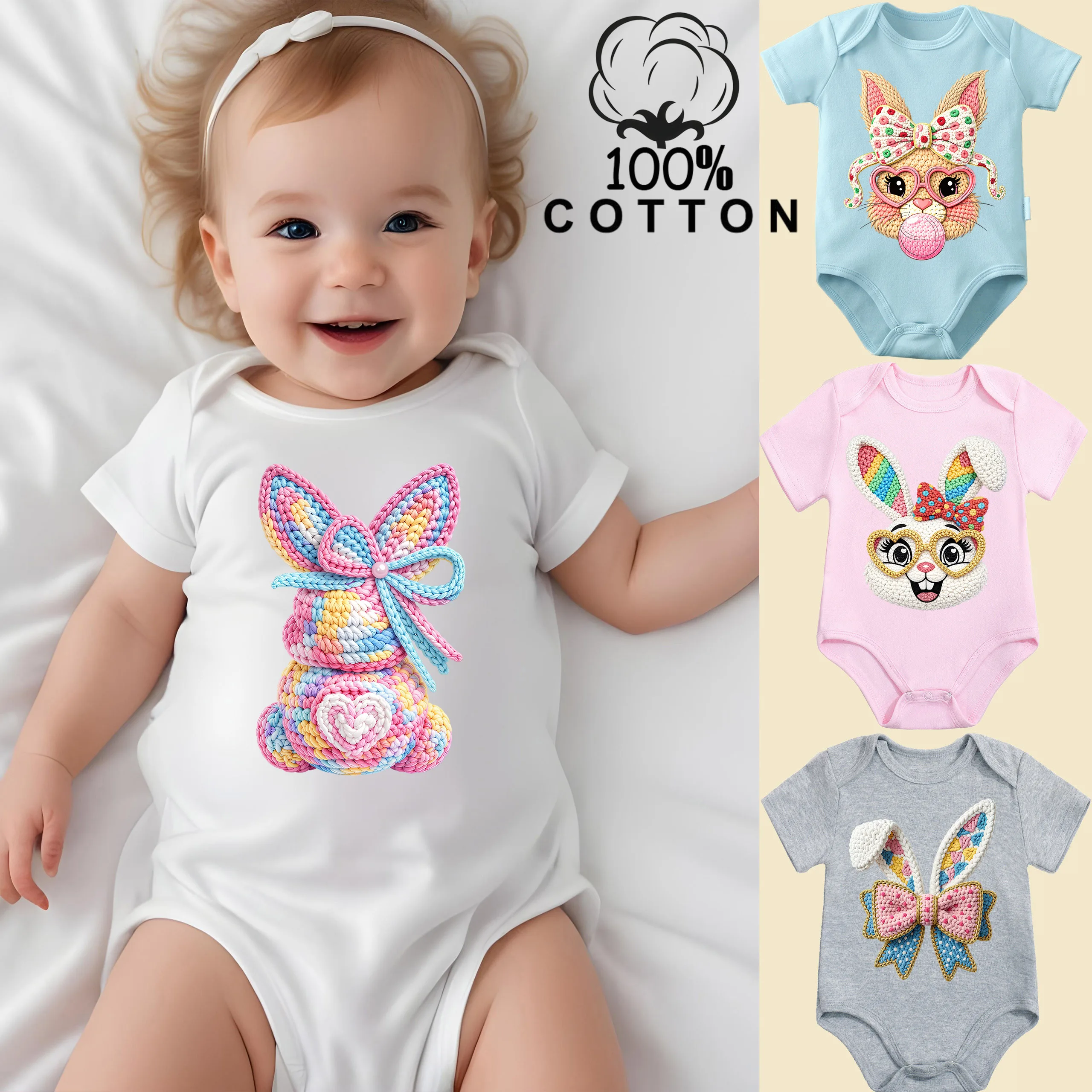 

Боди из чистого хлопка с принтом «Счастливой Пасхи» и ретро-зайчиком, удобный комбинезон для малышей от 0 до 12 месяцев, для новорожденных