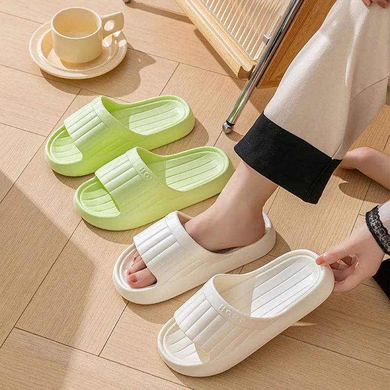 

Summer Lovely Solid Color Home Slippers for Women Men Non-slip EVA Bathroom Slides Females Concise Light Sandals Couples Shoes