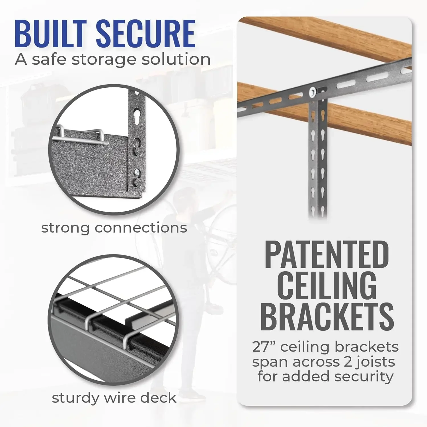 SafeRacks 4x8 overheadgarage-opbergrek Heavy Duty - Hammertone (24"-45") - Geschikt voor 600 lb