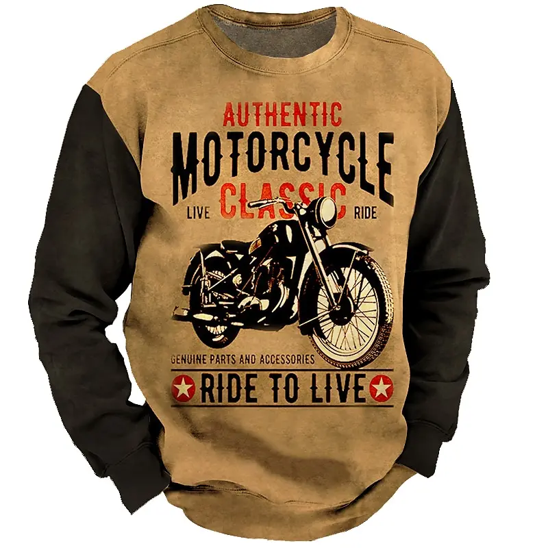 Motorcycle Print Men's T Shirt Outdoor Ride Sports Long Sleeve T-shirt Casual O-neck Oversized Tees Autumn Fashion Cotton Tops