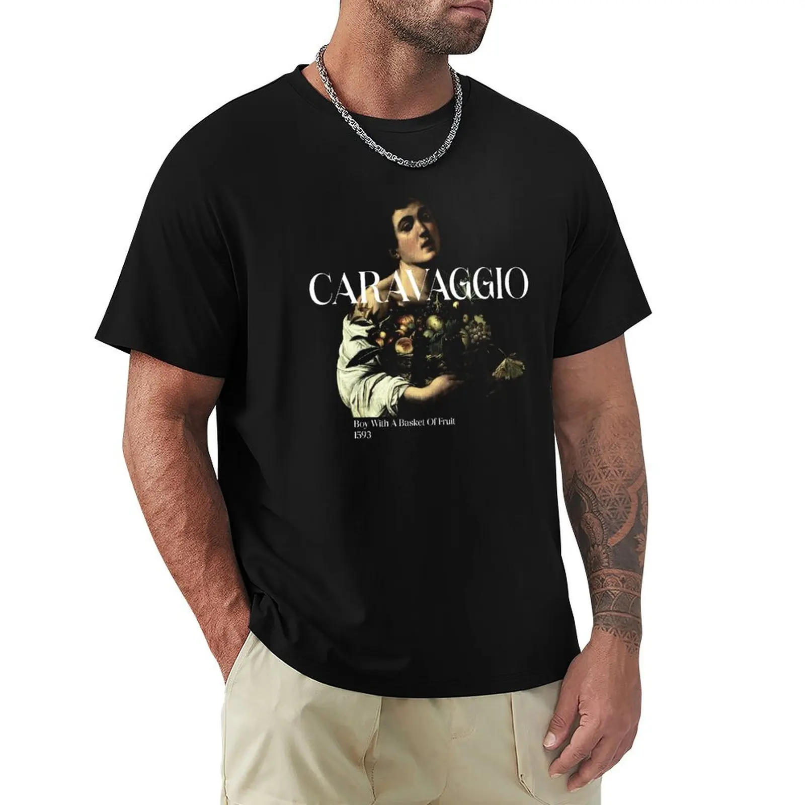 Boy With A Basket Of Fruit - Caravaggio T-Shirt Vintage Print Crew Neck Tee