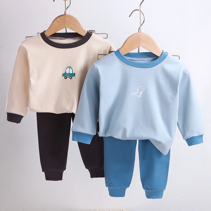 

New 2024 Kids Autumn Warm Pajamas Boys Girls Cute Cartoon T-Shirt Tops with Pants Baby Casual Sleepwear Underwear Clothing Sets