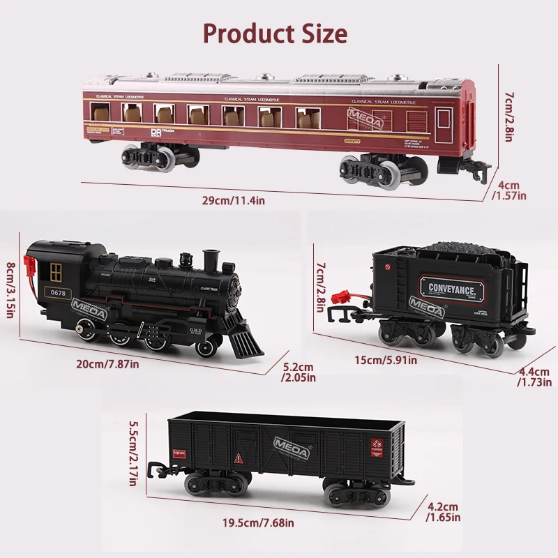 Classical Battery Operate Electric Railway Train Add water to smoke Steam Locomotive Set Train Toys for Kids with Light&Sound